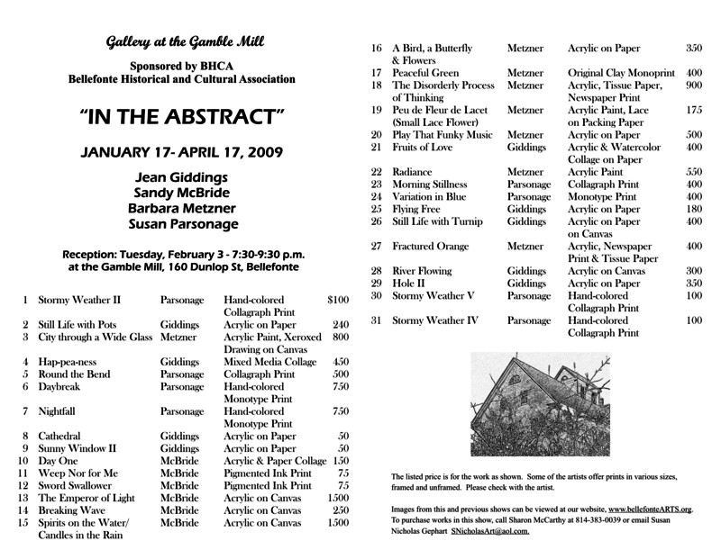 Showlist for In the Abstract