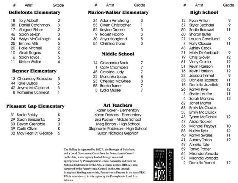 Showlist for Art of the Bellefonte Schools